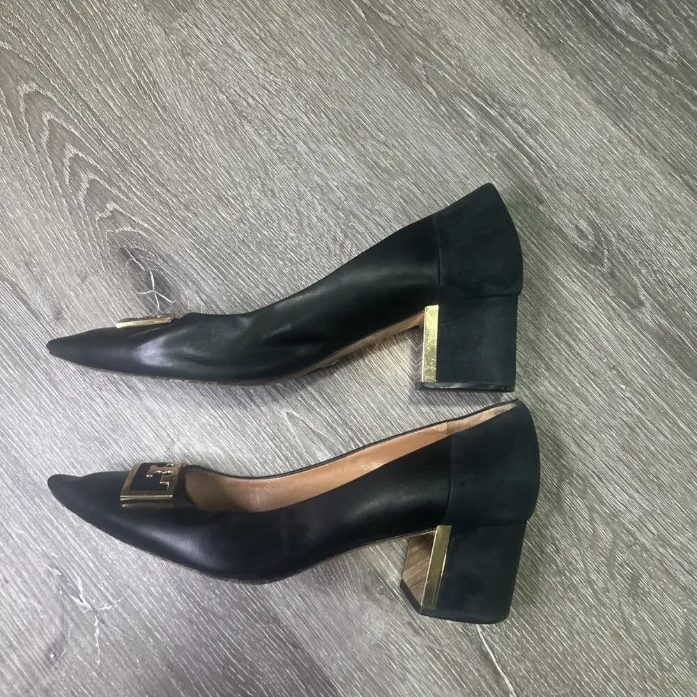 Tory Burch Gigi Black Pointed Toe Heels with Gold Logo 8